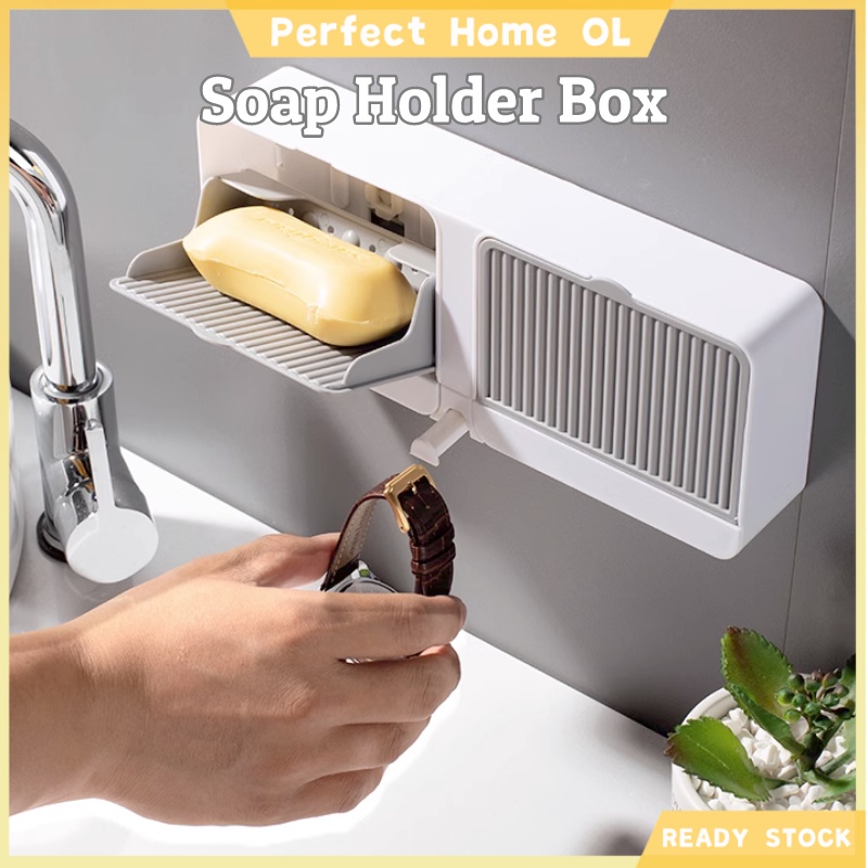 Wall Mounted Punch-free Soap Holder Box Soap Draining Rack Bathroom ...