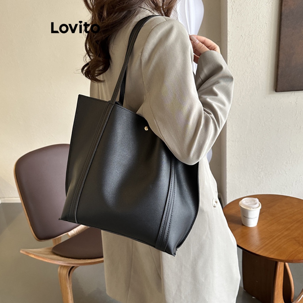 Lovito Women Casual Plain Basic Shoulder Tote Bag LFA04002 (Coffee ...
