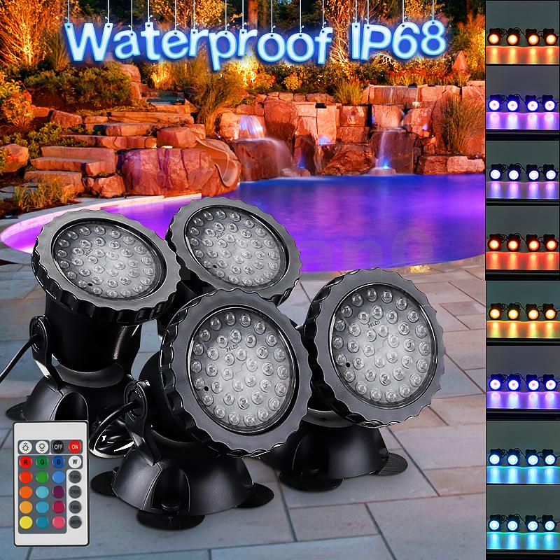 4Pcs 36LED Submersible RGB Pond Spot Lights Underwater Pool Fountain ...