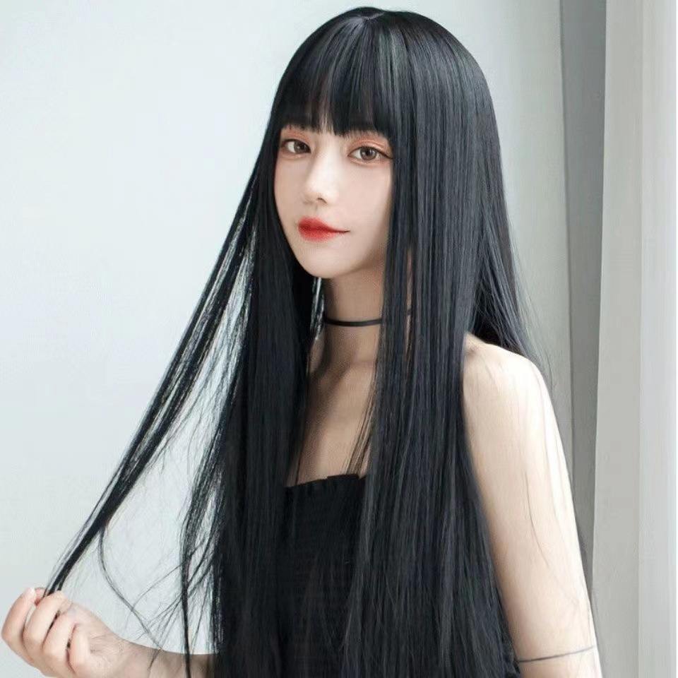 Air Bangs Medium Long Hair Wig Set Wig Female Long Hair Natural Full Headgear Style Influencer