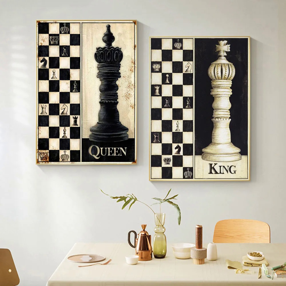 Vintage Wall Decor Chess Pieces Posters Bishop Knight Canvas Prints ...