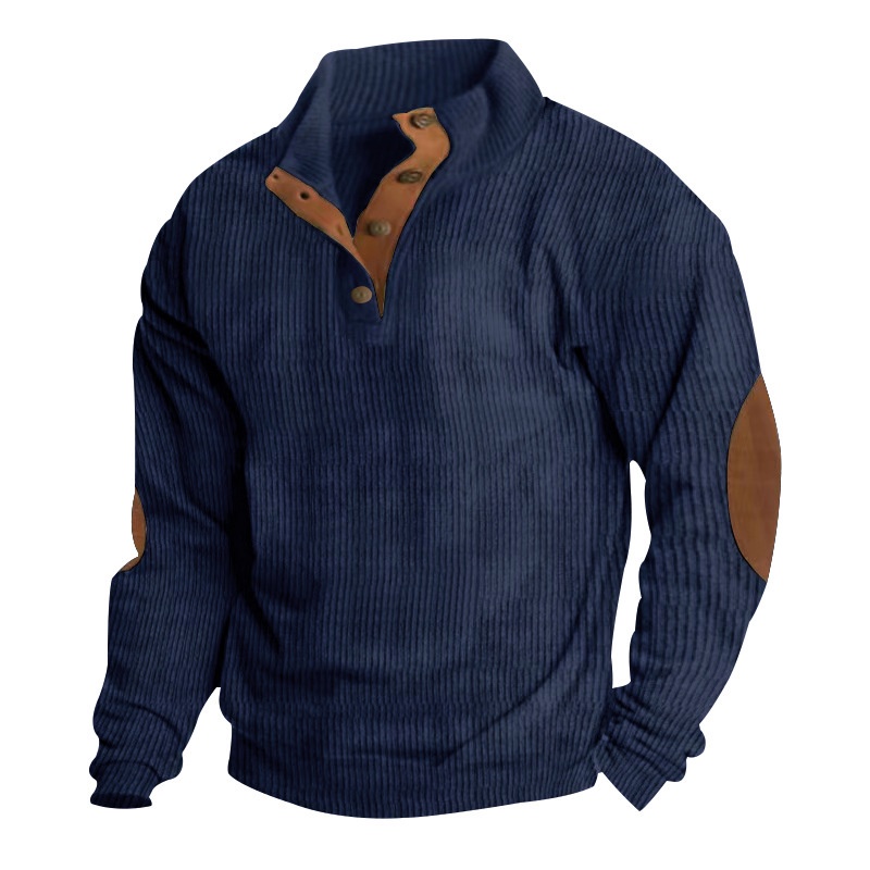 Mens Corduroy Sweatshirts Casual Lapel Collar Henley Shirts Mock