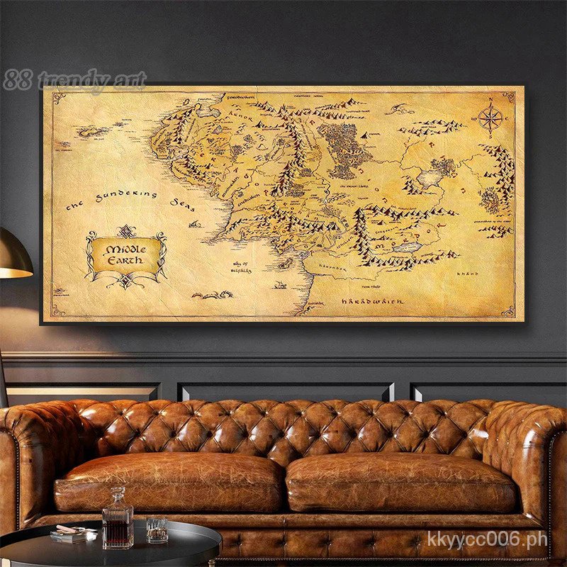 Vintage Movie The Lord Of Rings Map Canvas Painting Retro Middle Earth Map Poster Abstract Wall