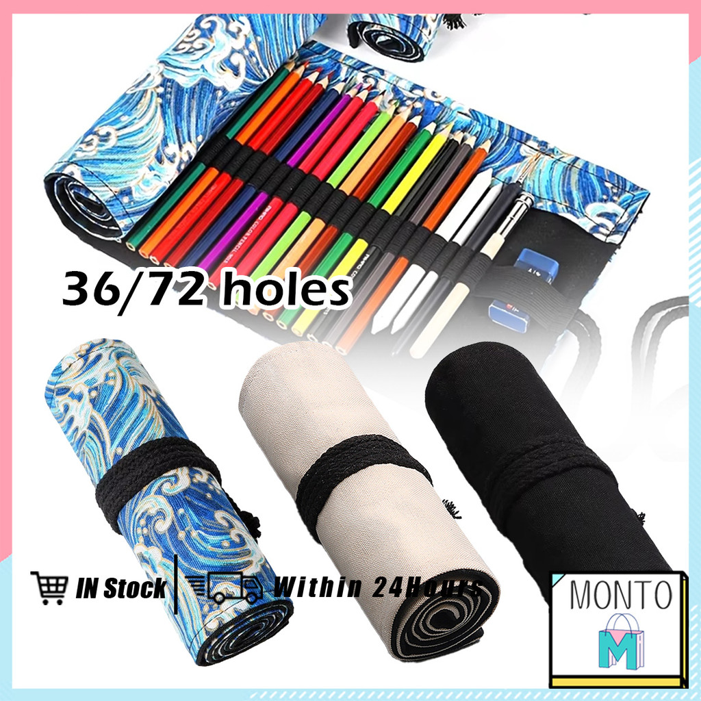 Canvas Pencil Case Roll Up 36/72 Holes Color Pencil Case Holder Pencil ...