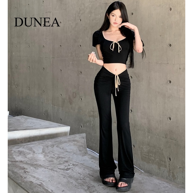 DUNEA Women's Sexy Square Neck Short Sleeve T & Low Waist Micro Stretch Pants  Suit | Shopee Philippines