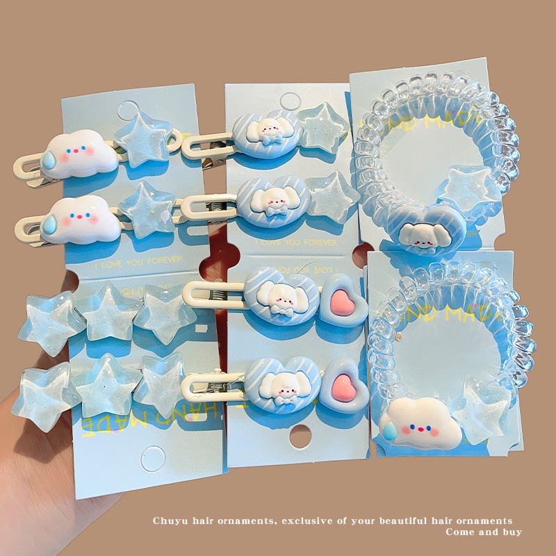 Blue Cute Hair Clips for Baby Girl Cartoon Cloud Hair Pin Star Bang