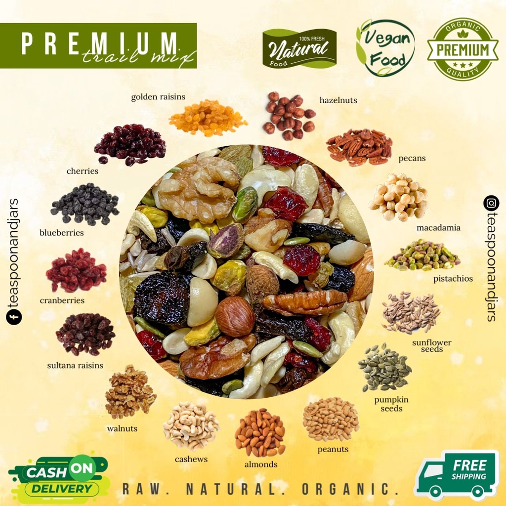 PREMIUM TRAIL MIX RAW AND READY TO EAT (Mixed Nuts, Seeds and Dried