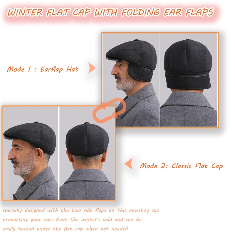 Men s Flat Cap with Ear Flaps Hat Derby Tweed Irish Cap Peaked Gatsby Beret Hat Grandad Driving Cap