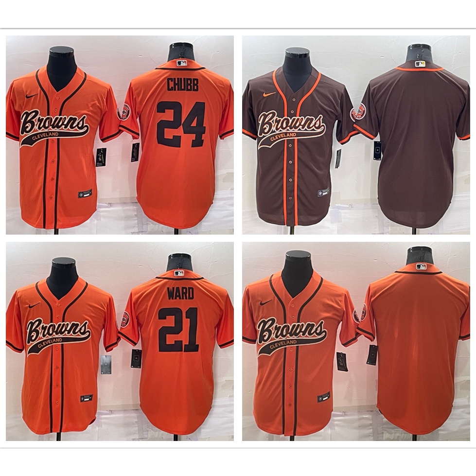 NFL Cleveland Browns 24 CHUBB 21 WARD orange brown MLB baseball jerseys