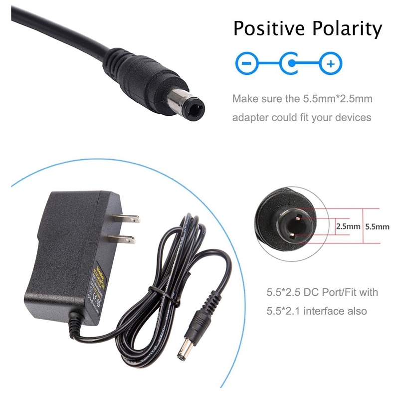Power Supply Adapter Converter DC 9V 1A US EU Plug AC 5.5mm x 2.1mm for ...