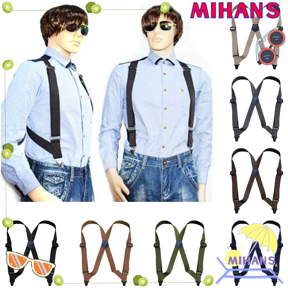MIH Men's Suspenders, Elastic Suspenders Adjustable Plastic Side Clip