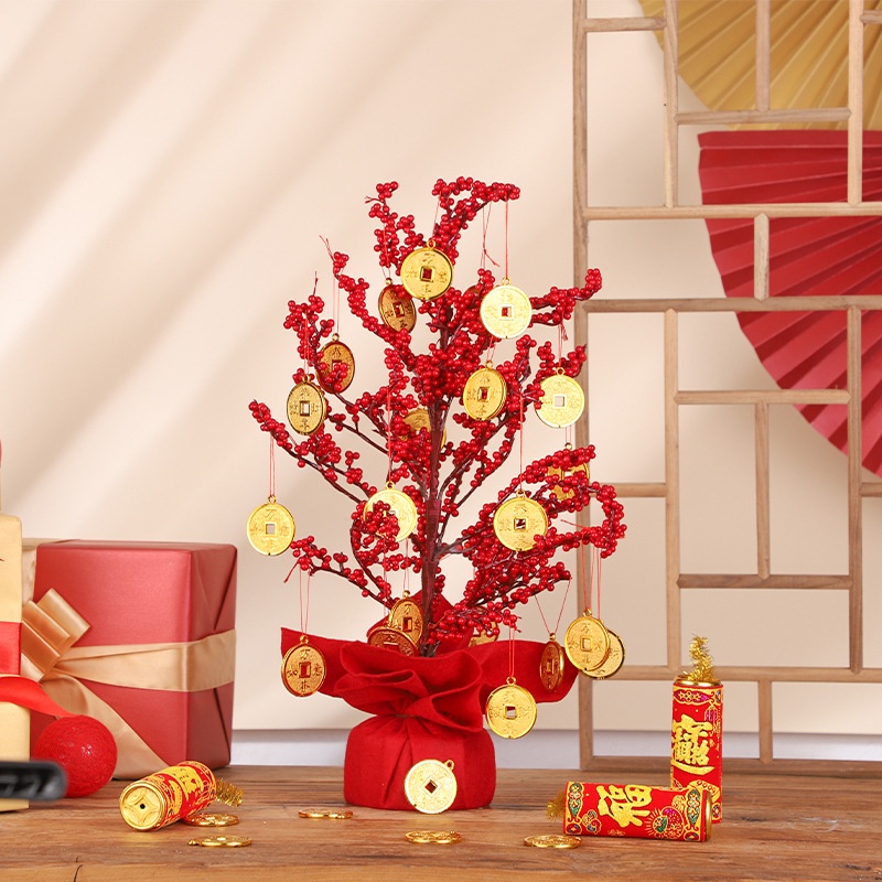 CNY New Year Decorations Red Berries Tree, 50cm Small Table Top ...