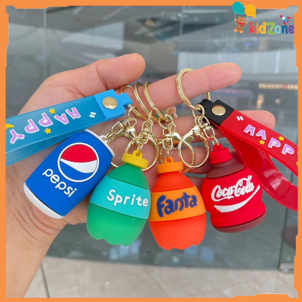 Cola Beverage Bottle Keychain Cute Soda Silicone Car Key Pendant School