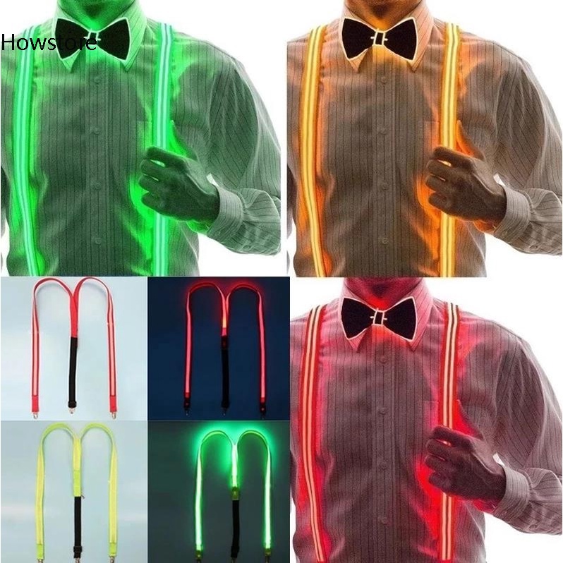 New Christmas Led Suspender Bow Tie Outfit For Men Women Unisex Glow