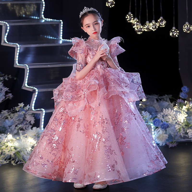 New style stage performance embroidered flower girls princess dress, birthday party baby dress, Christmas red/green dress