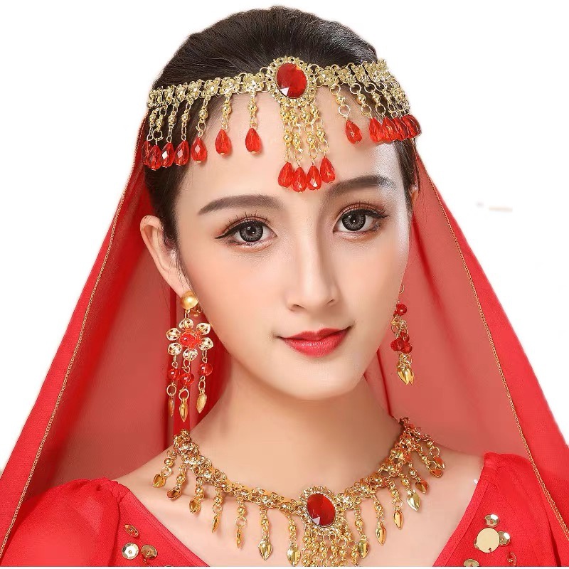 Indian Dance Costume Headdress Belly Dance Necklace and Earrings Suite