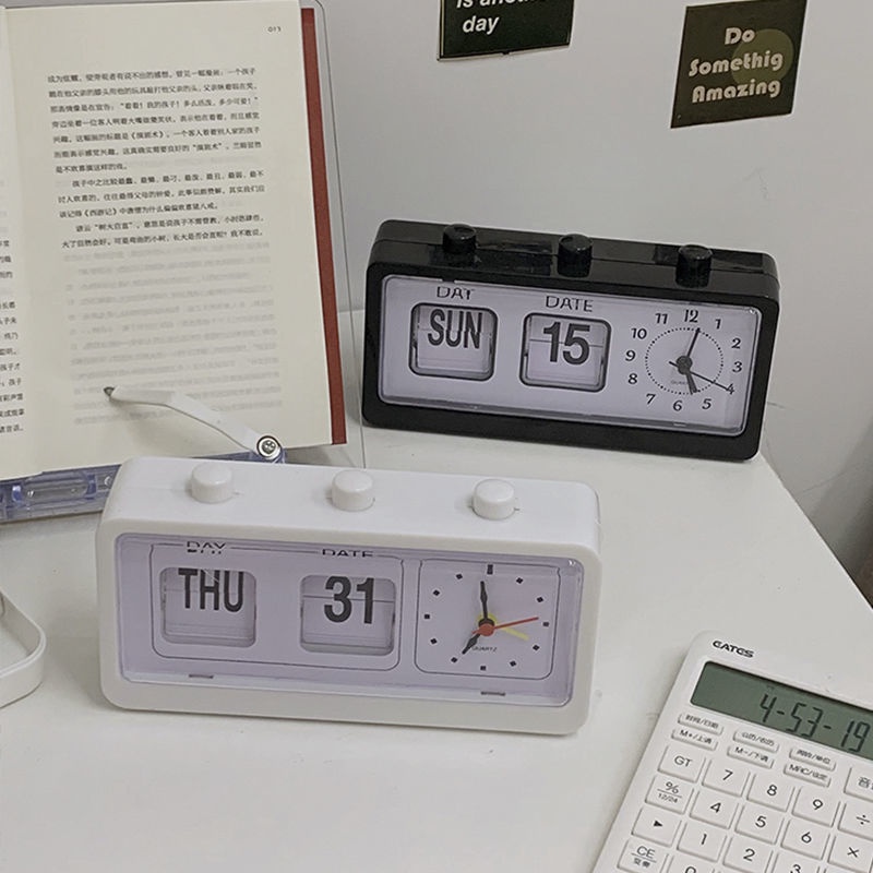Ins retro style manual page turning calendar alarm clock digital flip