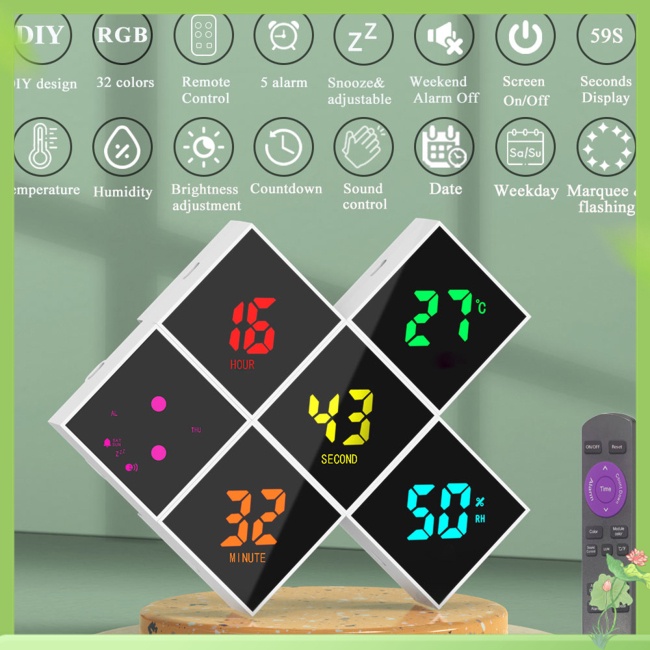 MY Digital Alarm Clock DIY Assemble Color Screen Cube Electric Clocks ...