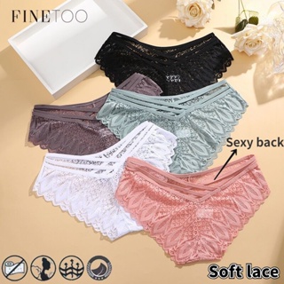Cheap FINETOO 5PCS/Set M-XXL Cotton Panties Women's Letter Thong Girls  Brazilian Panty Sexy Lace Underwear For Woman Lingerie Bikini