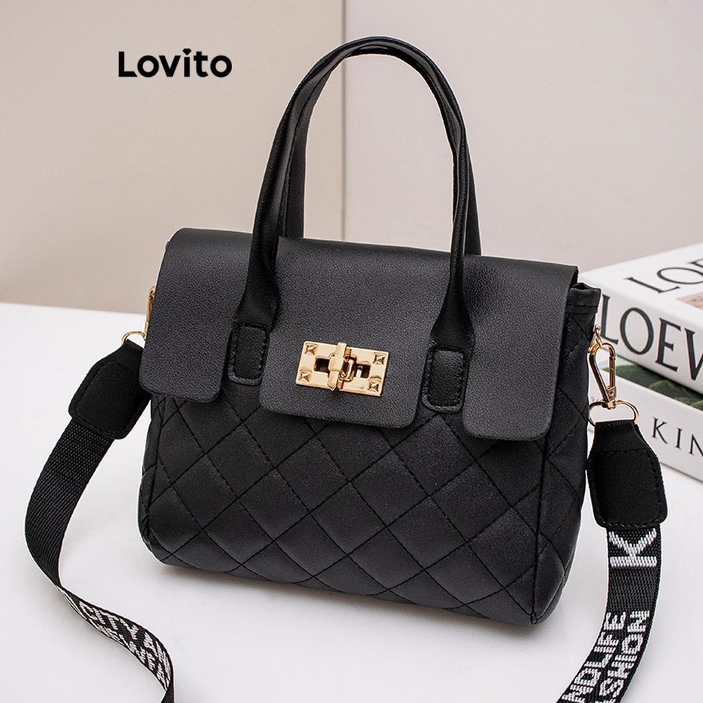 Lovito Women Elegant Argyle Buckle Handbag Commuting Good Texture ...
