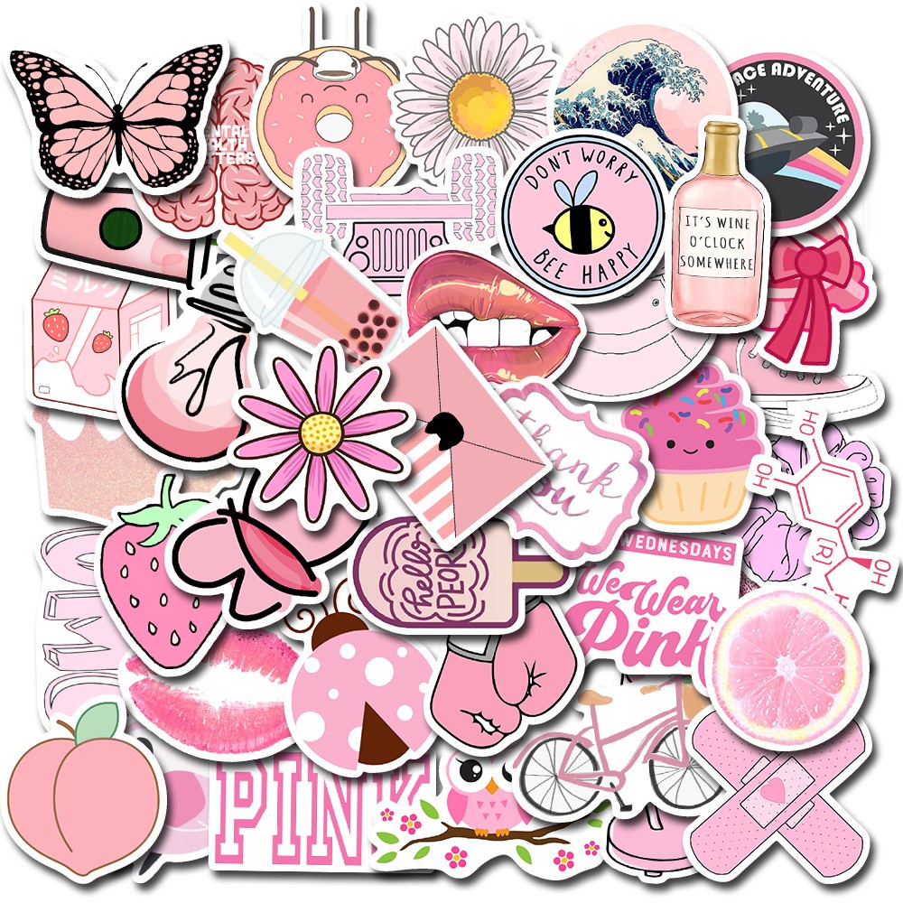 50pcs Retro Pink Graffiti Sticker Ctue Waterproof Sticket Vinyl ...