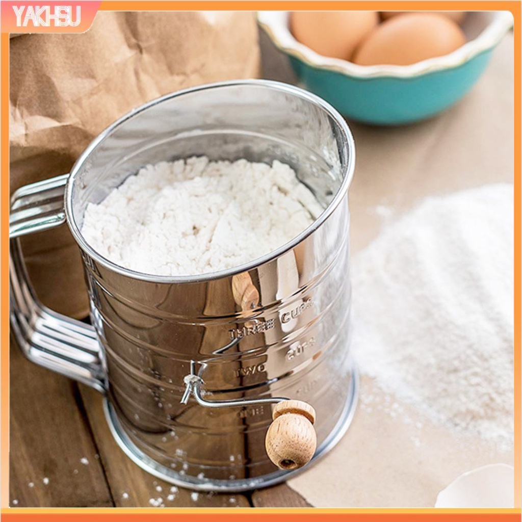 yakhsu Flour Sifter Semiautomatic Handheld Handcrank Sieve Stainless