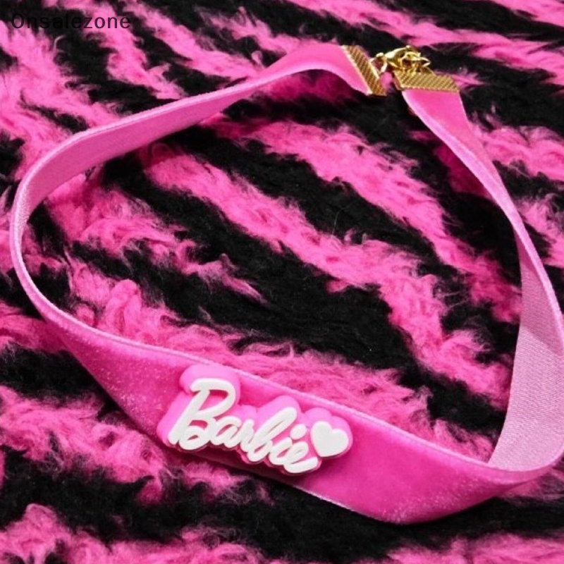 ONPH Y2k Spicy Girl Pink Velvet Barbie Collar Neckchain Choker Girls