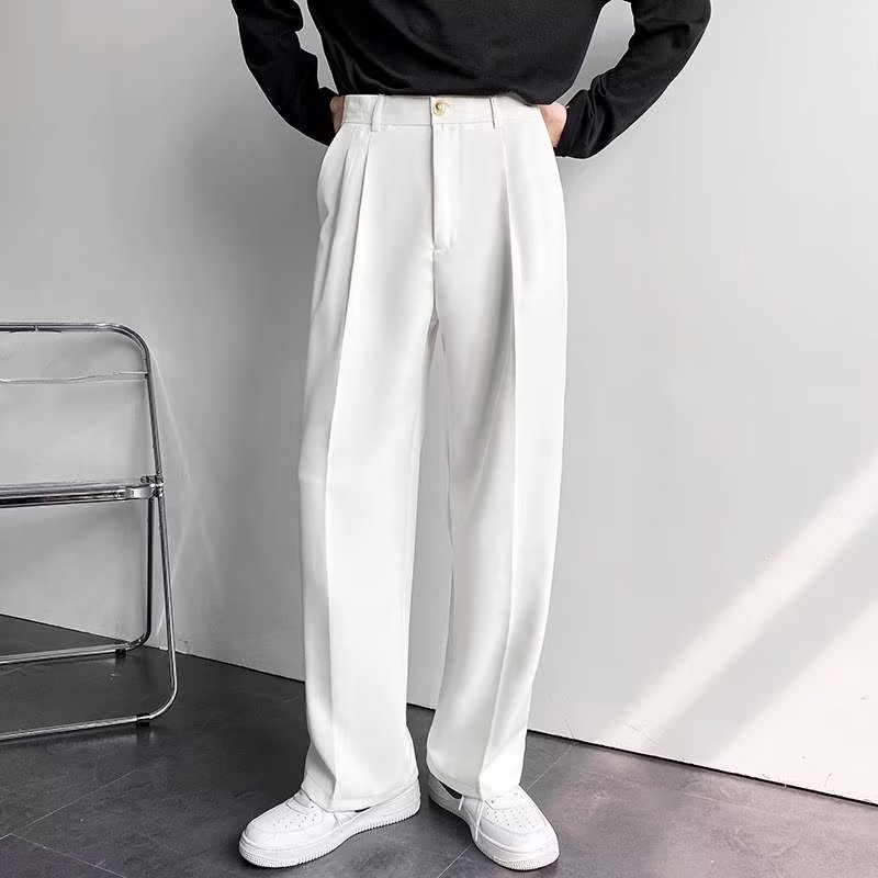 S-4xl Korean Straight Suit Pants Men Loose Korean Casual White Wide-Leg ...