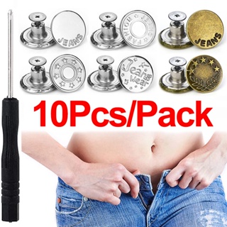 12 Pcs Replacement Jean Button No Sew Screw Buttons, 20mm Removable Adjustable Metal Button Repair Sewing Kit with Screwdrivers, Pants Waist