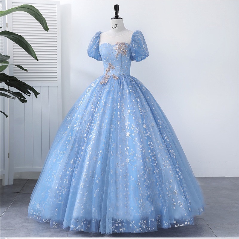 Hawlife Korean Light Blue Starry Sky Civil Wedding Dress