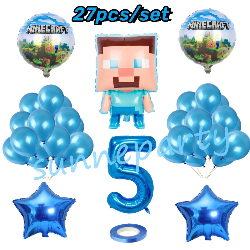 1Set Minecraft Theme Party Balloons 32inch Blue Number Balloon 0-9th ...