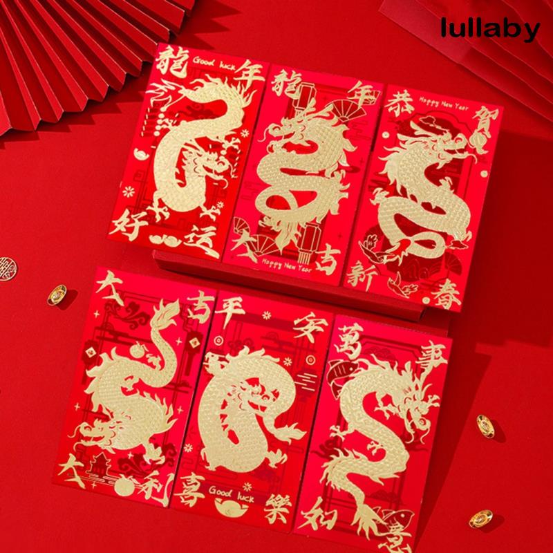 6PCS Year of Dragon Chinese Style Red New Year Packet Luck Money Bag ...