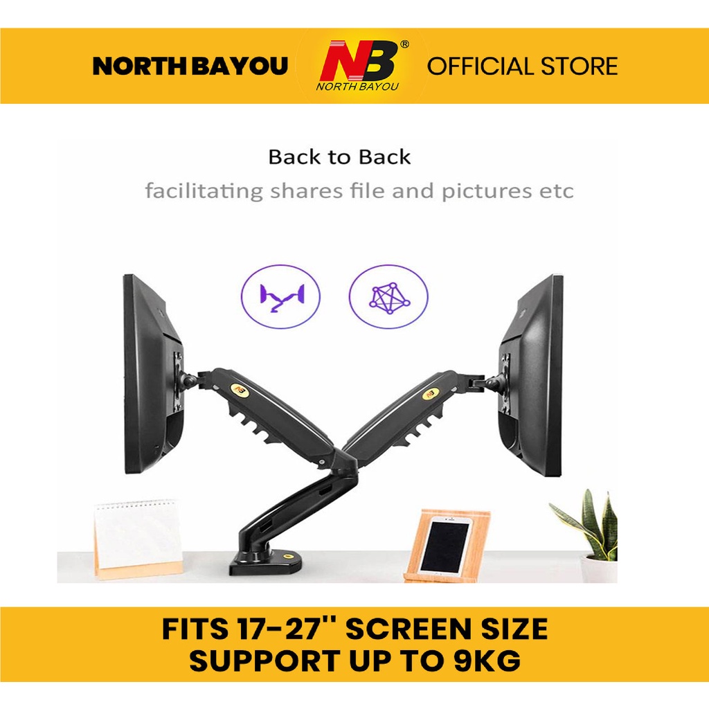 North Bayou Bayou F160 Dual Monitor Desk Mount Stand For Two Screens 17