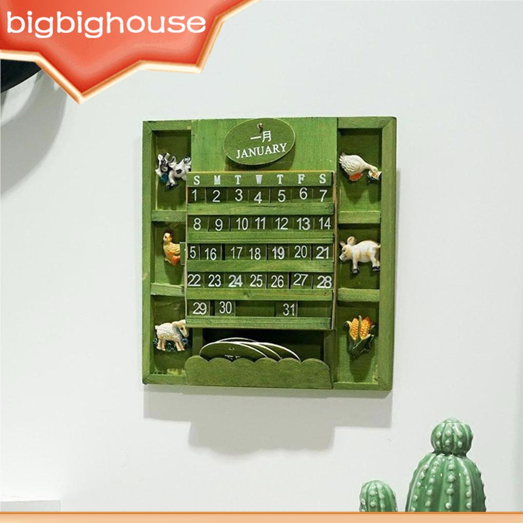 Rustic Wooden Calendar Desktop Block Animal Figure Perpetual Calendar ...