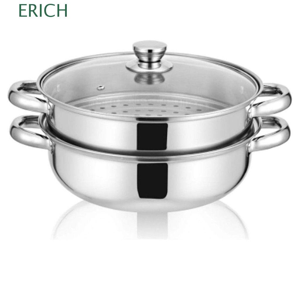 ERICH Vegetable Steamer Pan Set, Stainless Steel 1/2/3Layer Steaming