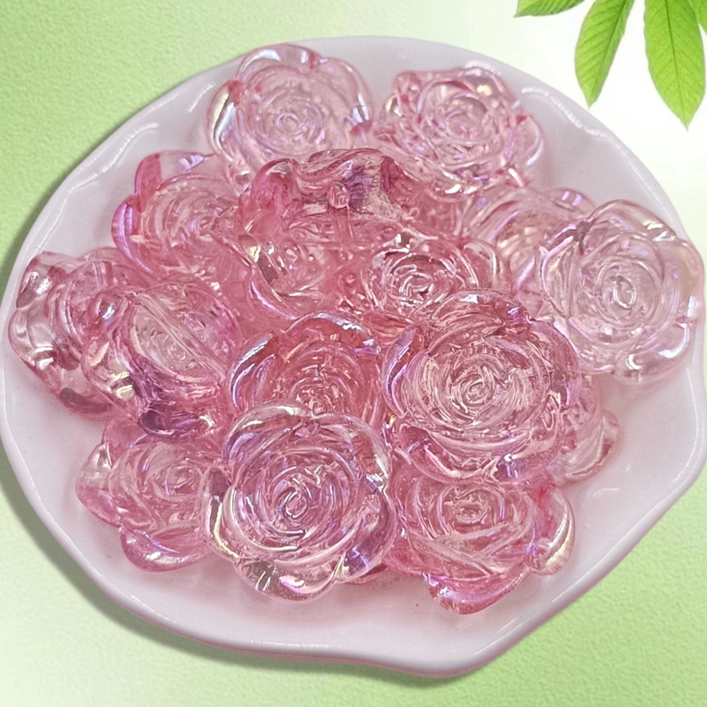 10pcs 18mm Acrylic Ab Magic Color Flat Bottom Perforated Rose Flower