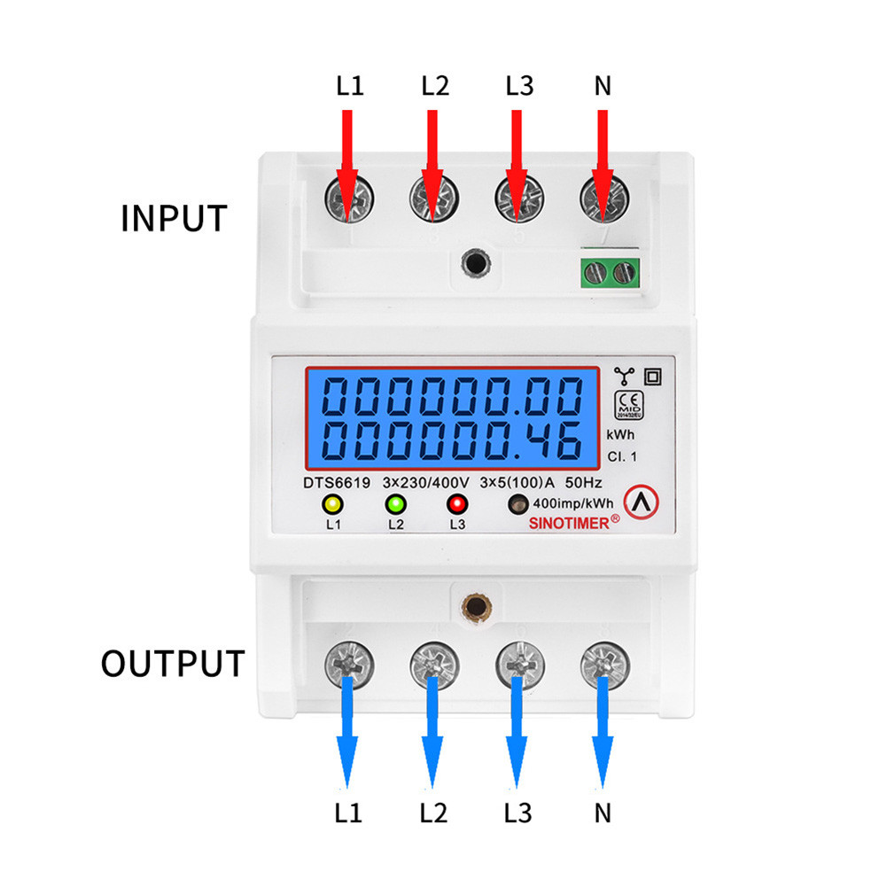 Din Rail 3 Phase 4 Wire Energy Meter AC 380V 100A 50/60Hz Wattmeter KWh ...