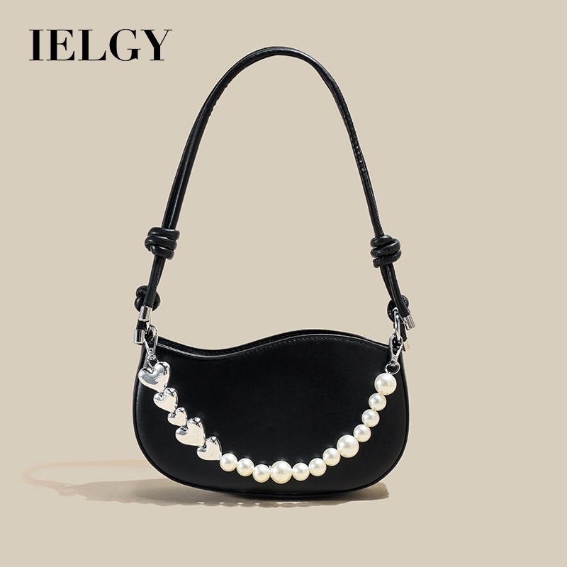 IELGY Stylish Pearl Chain Handle Black Shoulder Bag with Hand Carry