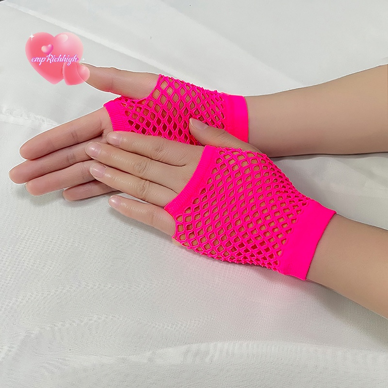 QrhYK> 1Pair Womens Short Net Gloves Fingerless Mesh Gloves