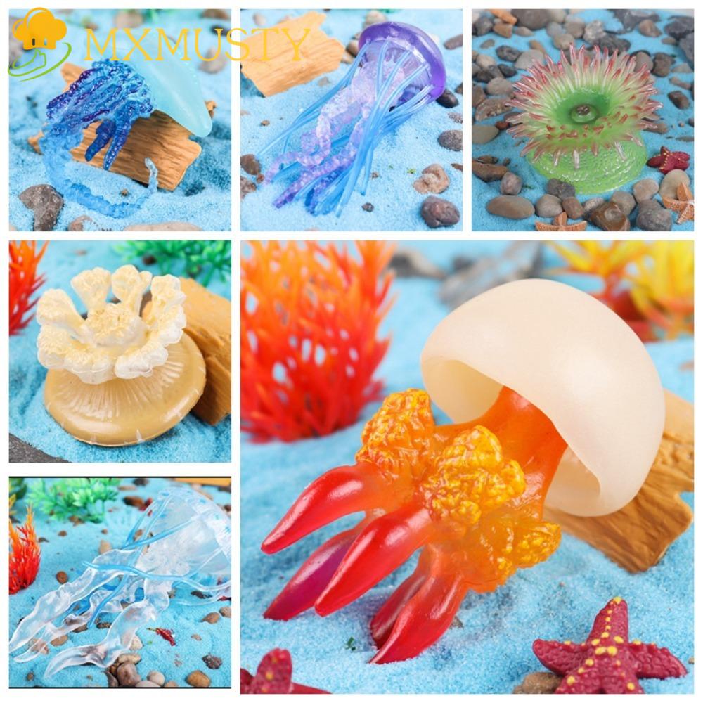 MXMUSTY Ocean Animal Figurine, Marine Animals Solid Jellyfish Starfish