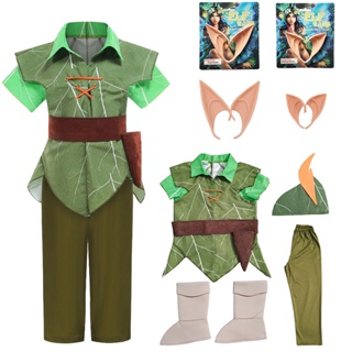 Bambino Peter Pan Costume Pretend Play Outfit Peter Pan Costume Elf Cosplay  Outfit con cappello Halloween Party Cosplay Suit for kids