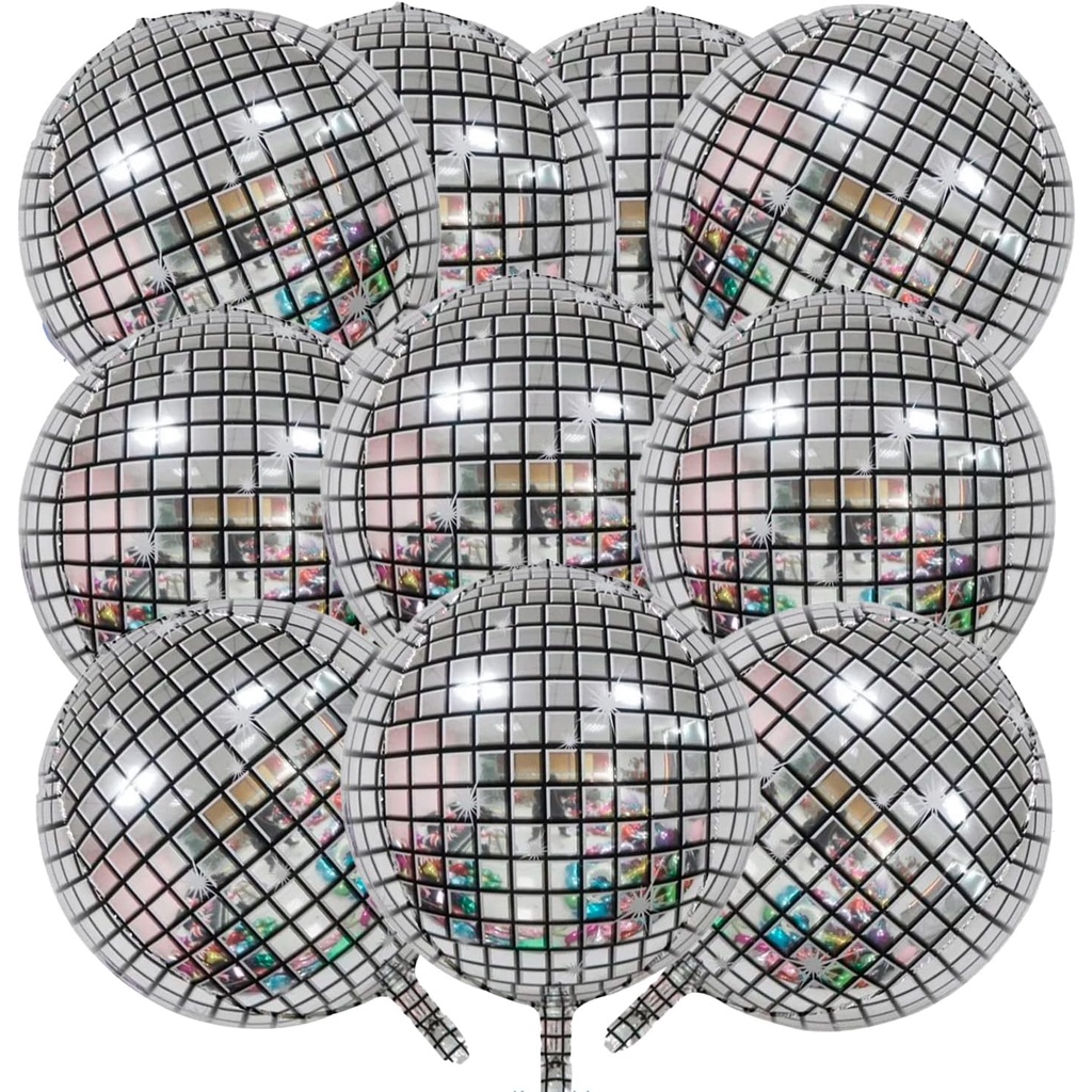 5Pcs 22 Inch Metallic Disco Silver Mylar Balloons Disco Ball Balloons