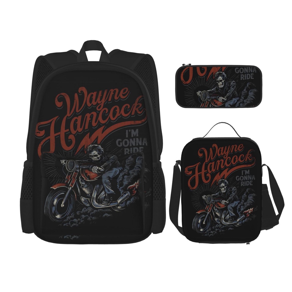 Harley Davidson 3 Pieces Set Backpack Set with School Book Bag Lunch Box Pencil Case for Boys and Girls