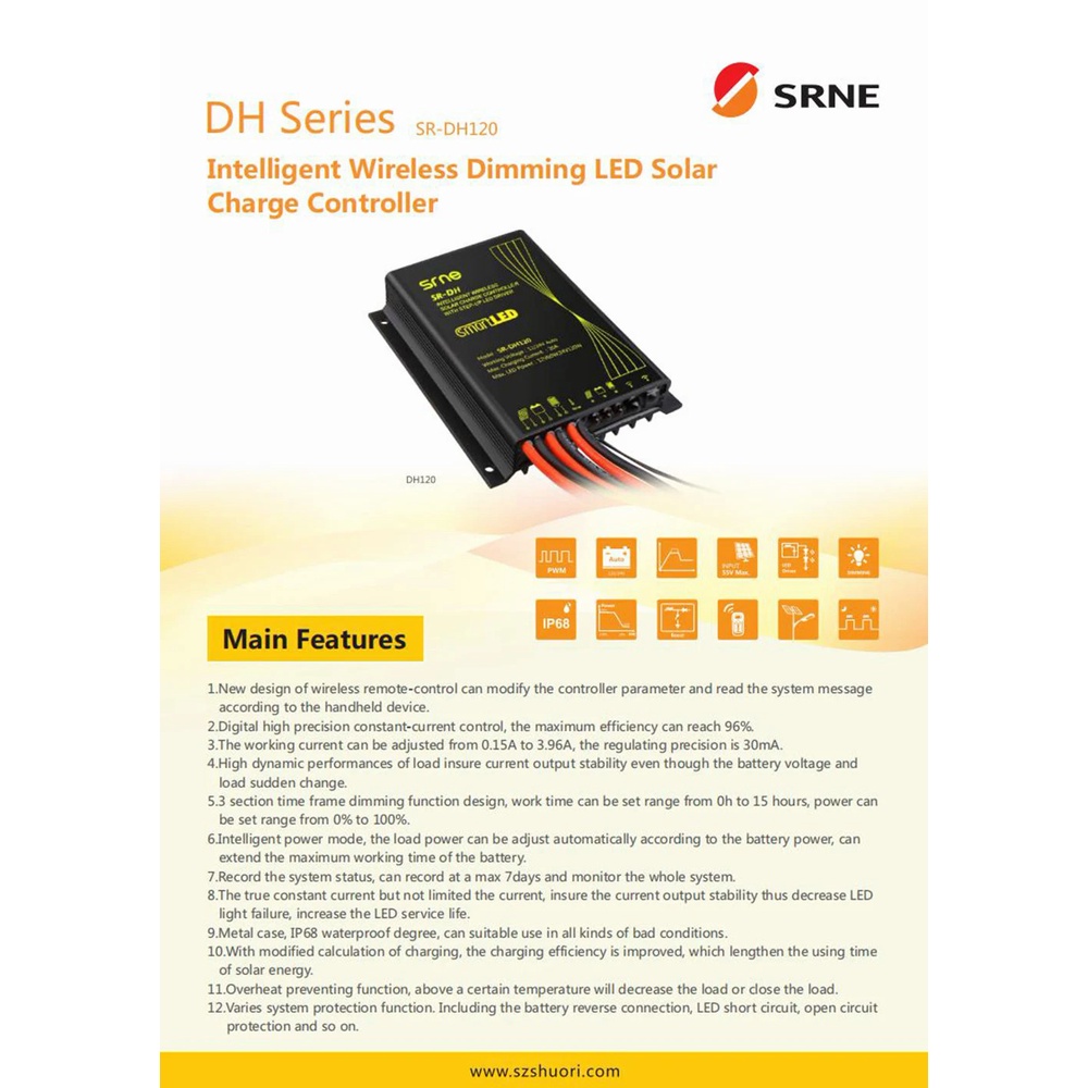 SRNE sr-dh100 12v 24V Solar Charge controller 15A intelligent wireless ...