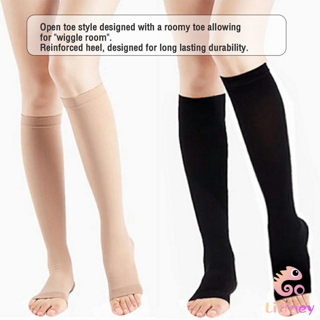 Compression Socks Thigh High Pressure Open Toe Varicose Stockings Black ...