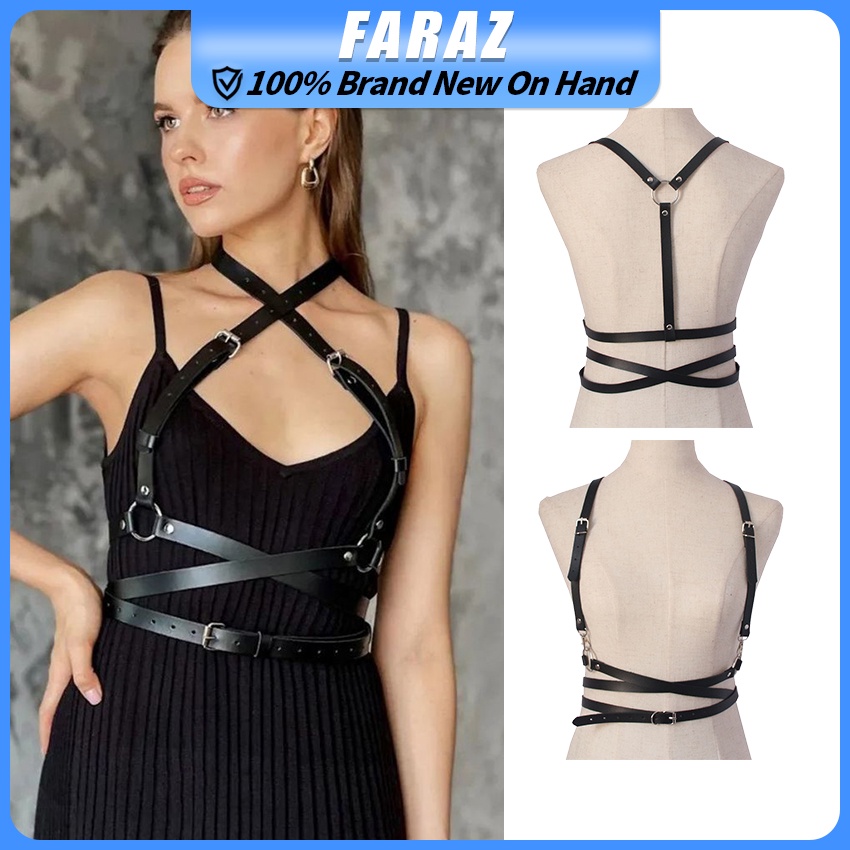 Black Faux Leather Belts Beauty Body Back Chest Straps Suspenders ...