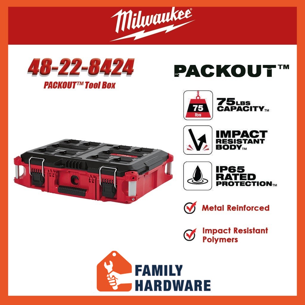 MILWAUKEE 48-22-8424 PACKOUTTM Compact Tool & Accessory Box Storage Box ...