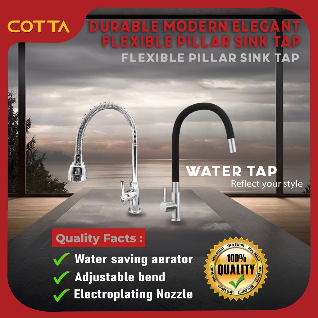 COTTA Flexible Pillar Water Tap Stainless Steel Pipe Kepala Paip Sinki