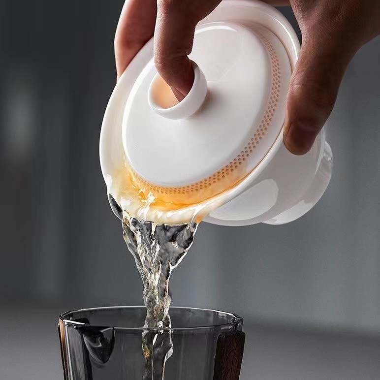360°C Degree Filter Hole Ceramic Cover Bowl Lanolin Jade Tea Cup 160ml ...