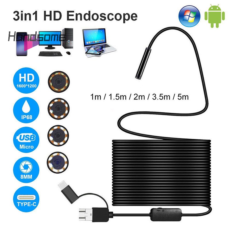 Handsome- 3 in 1 USB Type-C Endoscope Inspection Borescope 5.5/7/8mm ...